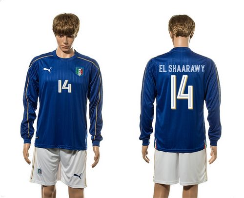 Italy #14 EL Shaarawy Blue Home Long Sleeves Soccer Country Jersey