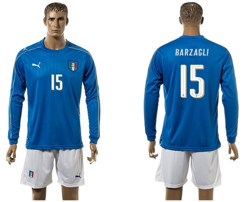 Italy #15 Barzagli Blue Home Long Sleeves Soccer Country Jersey