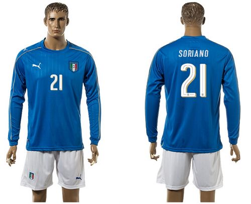 Italy #21 Soriano Blue Home Long Sleeves Soccer Country Jersey