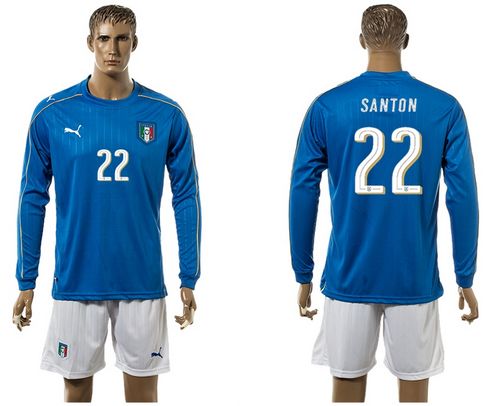 Italy #22 Santon Blue Home Long Sleeves Soccer Country Jersey