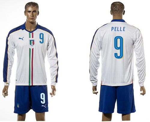 Italy #9 Pelle White Away Long Sleeves Soccer Country Jersey