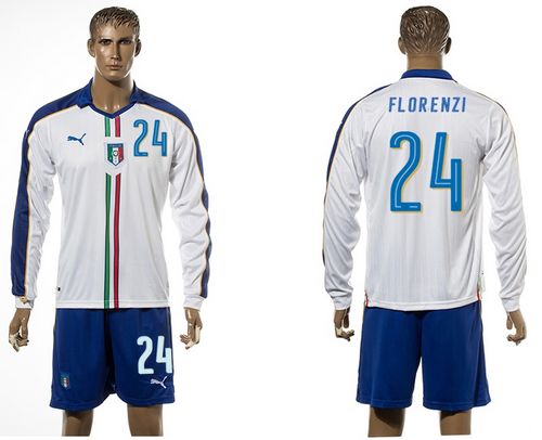 Italy #24 Florenzi White Away Long Sleeves Soccer Country Jersey