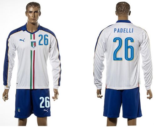 Italy #26 Padelli White Away Long Sleeves Soccer Country Jersey