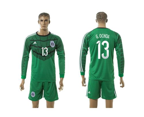 Mexico #13 G.OCHOA Green Goalkeeper Long Sleeves Soccer Country Jersey