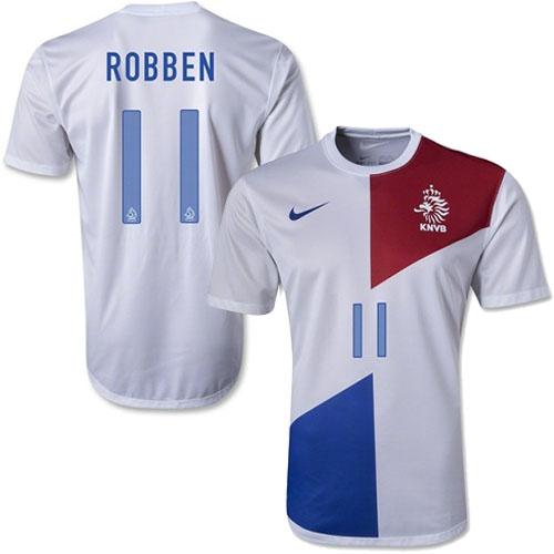 Netherlands #11 Arjen Robben White Away Soccer Country Jersey
