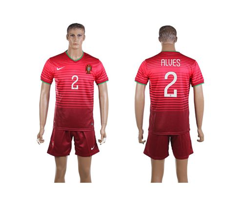 Portugal #2 Alves Home Soccer Country Jersey