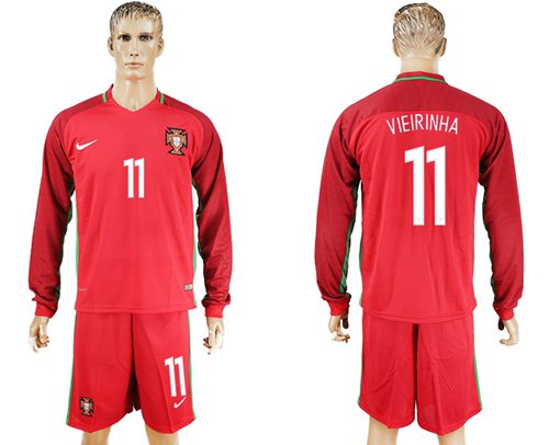 Portugal #11 Vierinha Home Long Sleeves Soccer Country Jersey