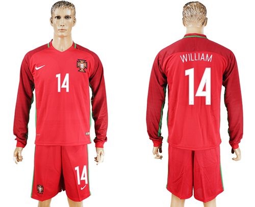 Portugal #14 William Home Long Sleeves Soccer Country Jersey