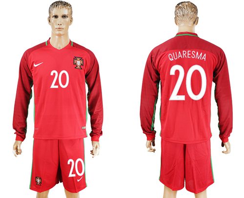 Portugal #20 Quaresma Home Long Sleeves Soccer Country Jersey