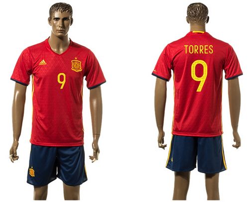 Spain #9 Torres Red Home(Dark Blue Shorts) Soccer Country Jersey