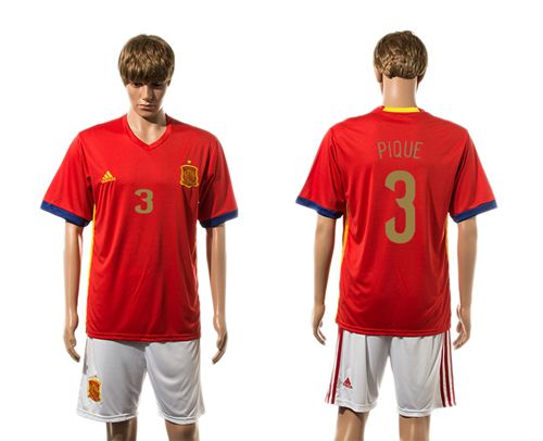 Spain #3 Pique Home Soccer Country Jersey