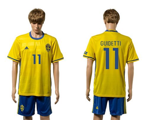 Sweden #11 Guidetti Home Soccer Country Jersey