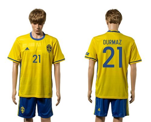 Sweden #21 Durmaz Home Soccer Country Jersey