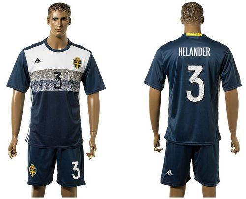 Sweden #3 Helander Away Soccer Country Jersey