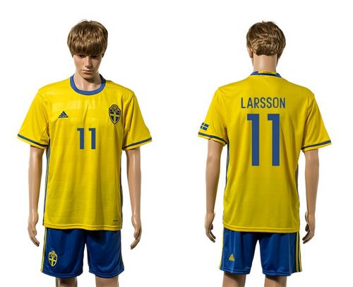 Sweden #11 Larsson Home Soccer Country Jersey