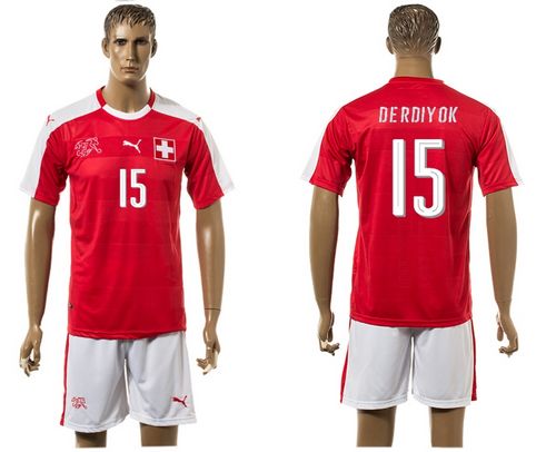 Switzerland #15 Derdiyok Red Home Soccer Country Jersey