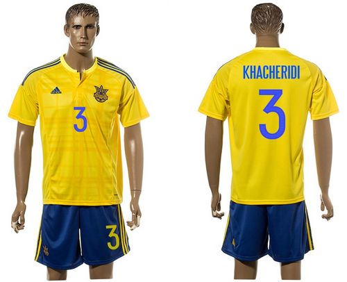 Ukraine #3 Khaceridi Home Soccer Country Jersey