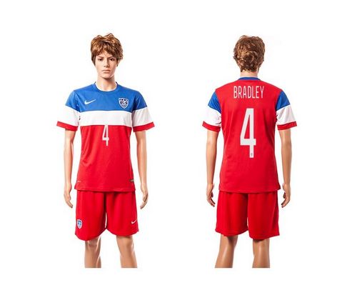 USA #4 Bradley Red Away Soccer Country Jersey