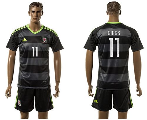 Wales #11 Giggs Black Away Soccer Country Jersey