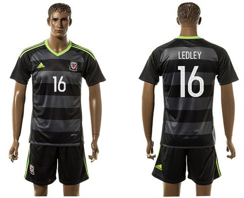 Wales #16 Ledley Black Away Soccer Club Jersey