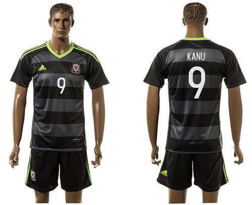 Wales #9 Kanu Black Away Soccer Club Jersey