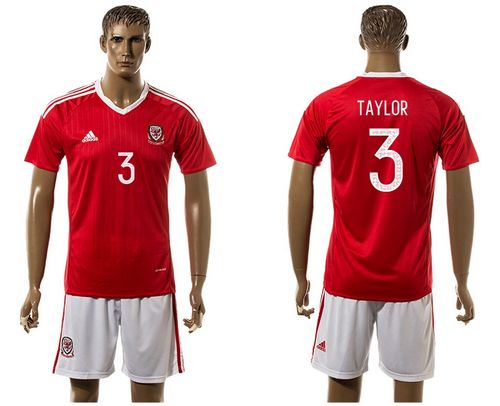 Wales #3 Taylor Red Home Soccer Club Jersey