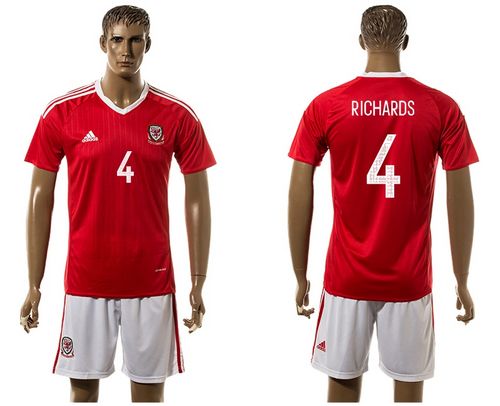 Wales #4 Richards Red Home Soccer Club Jersey