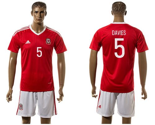 Wales #5 Davies Red Home Soccer Club Jersey