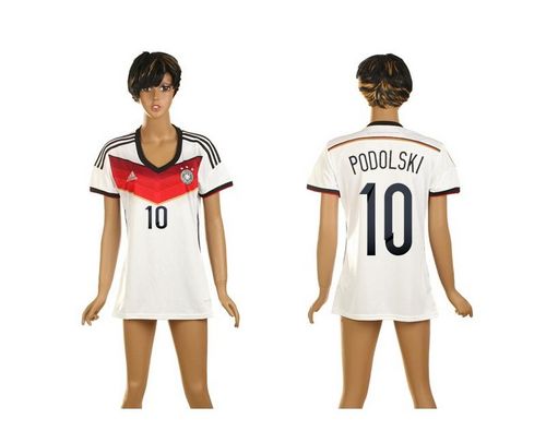 Women's Germany #10 Podolski Home Soccer Country Jersey