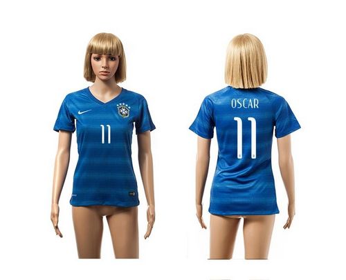 Women's Brazil #11 Oscar Blue Away Soccer Country Jersey