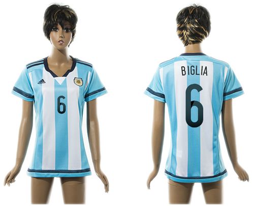 Women's Argentina #6 Biglia Home Soccer Country Jersey