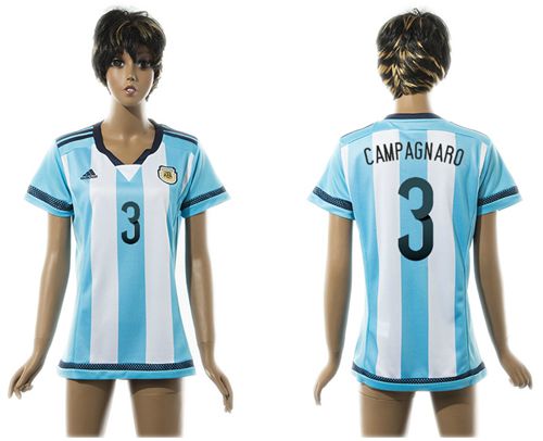Women's Argentina #3 Campagnaro Home Soccer Country Jersey