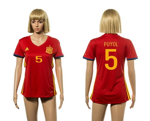 Women's Spain #5 Puyol Red Home Soccer Country Jersey