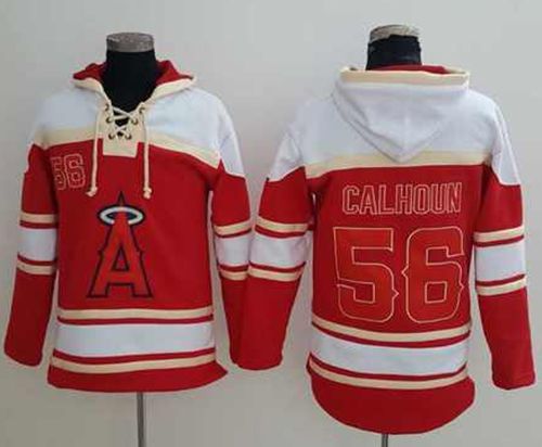 Angels of Anaheim #56 Kole Calhoun Red Sawyer Hooded Sweatshirt MLB Hoodie