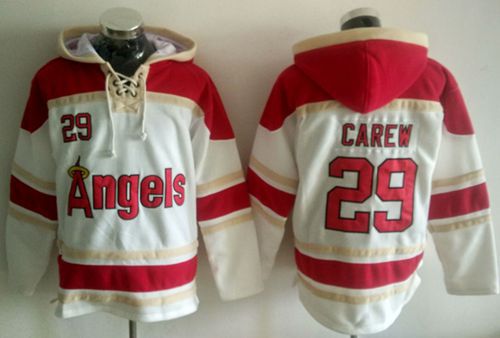 Angels of Anaheim #29 Rod Carew White Sawyer Hooded Sweatshirt MLB Hoodie