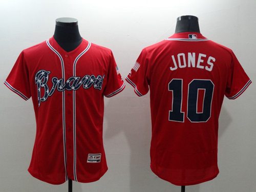 Braves #10 Chipper Jones Red Flexbase Authentic Collection Stitched MLB Jersey