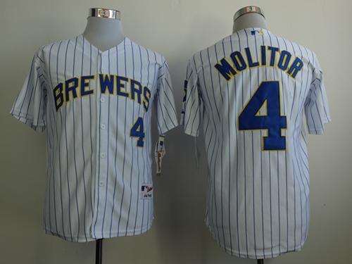 Brewers #4 Paul Molitor White (Blue Strip) Stitched MLB Jersey