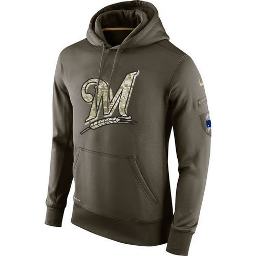 Men's Milwaukee Brewers  Olive Salute To Service KO Performance Hoodie