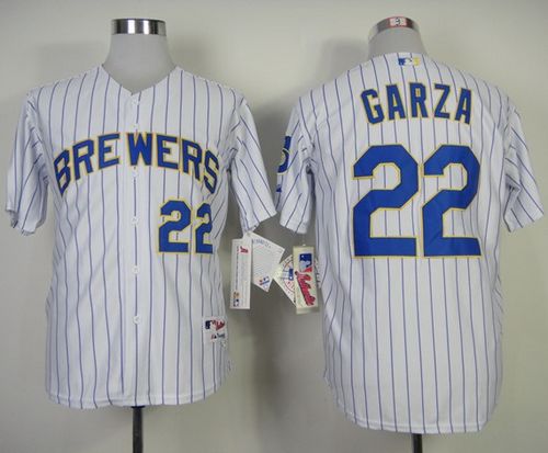 Brewers #22 Matt Garza White (blue strip) Stitched MLB Jersey