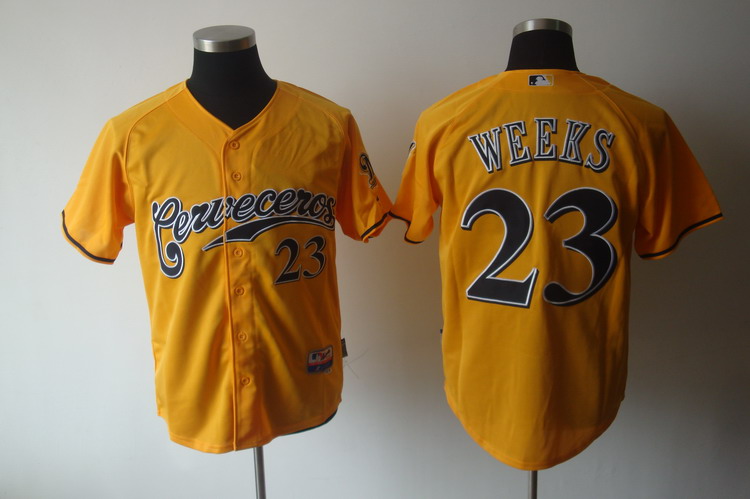 Brewers #23 Rickie Weeks Yellow Cerveceros Cool Base Stitched MLB Jersey