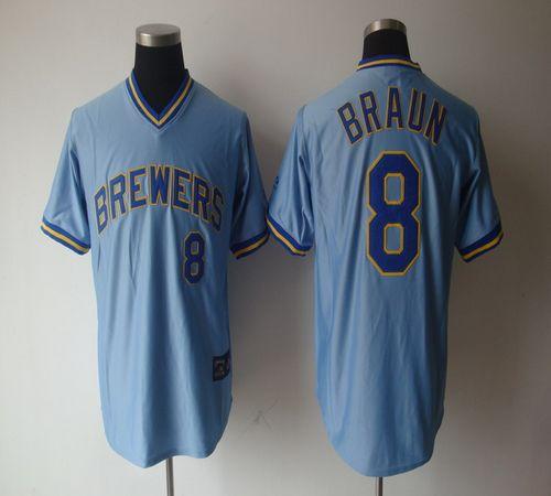 Brewers #8 Ryan Braun Light Blue Cooperstown Stitched MLB Jersey