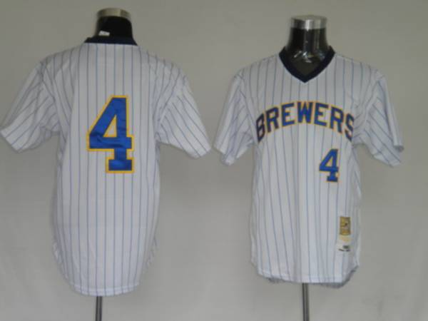 Mitchell and Ness Brewers #4 Paul Molitor Stitched White Throwback MLB Jersey