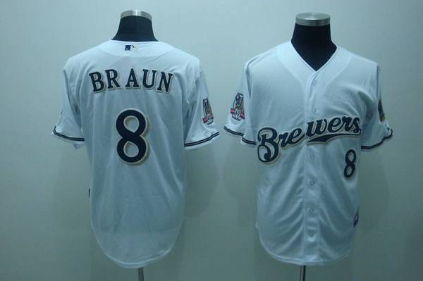 Brewers #8 Ryan Braun Stitched White MLB Jersey