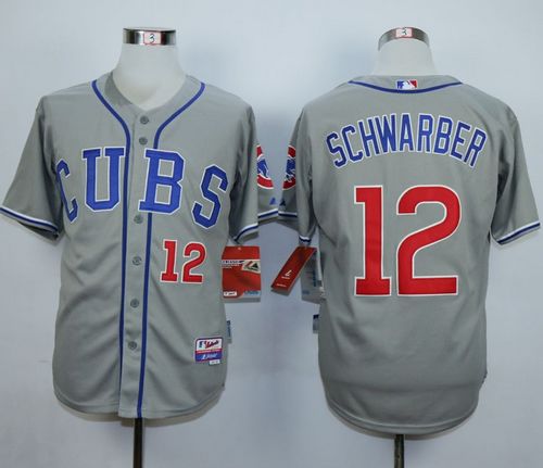 Cubs #12 Kyle Schwarber Grey Cool Base Stitched MLB Jersey