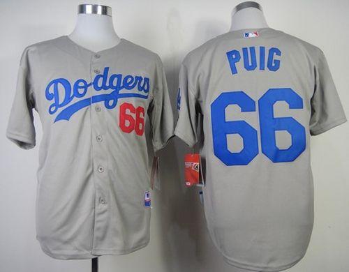 Dodgers #66 Yasiel Puig Grey Cool Base Stitched MLB Jersey