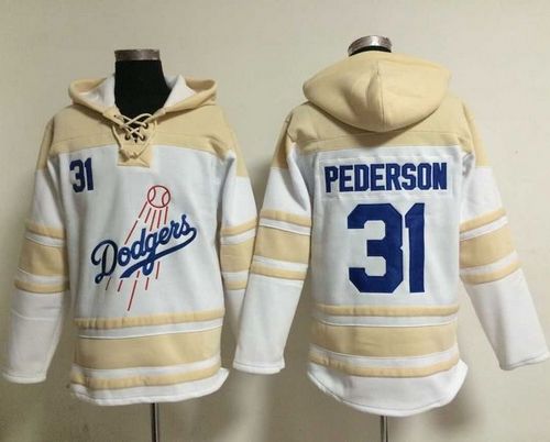 Dodgers #31 Joc Pederson White Sawyer Hooded Sweatshirt MLB Hoodie