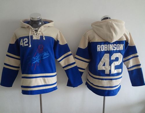 Dodgers #42 Jackie Robinson Blue Sawyer Hooded Sweatshirt MLB Hoodie