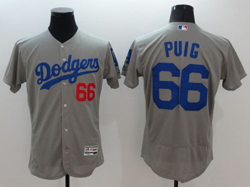 Dodgers #66 Yasiel Puig Grey Flexbase Authentic Collection Stitched MLB Jersey