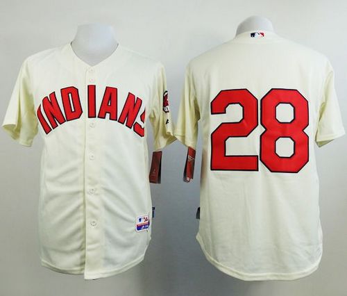 Indians #28 Corey Kluber Cream Cool Base Stitched MLB Jersey