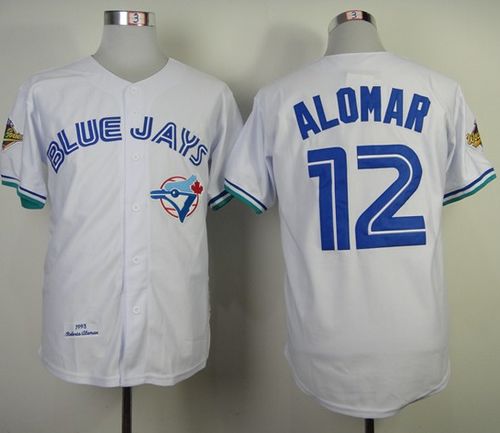 Mitchell And Ness 1993 Blue Jays #12 Roberto Alomar White Throwback Stitched MLB Jersey